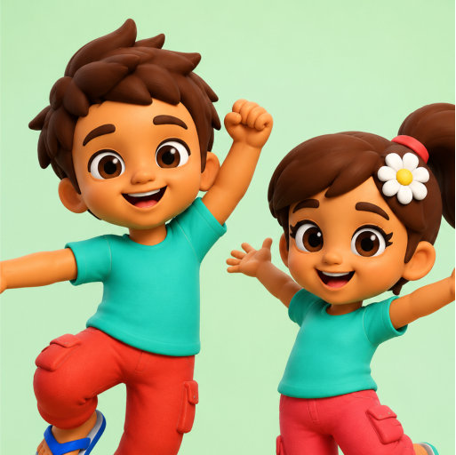 Aakif and Kainaa jumping with their arms raised