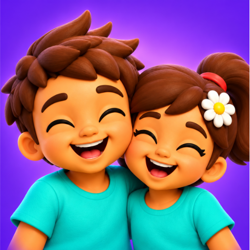 Aakif and Kainaa laughing together against a purple background