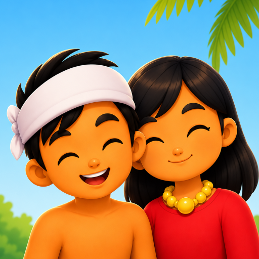 Ali and Aisha smiling beneath palm leaves